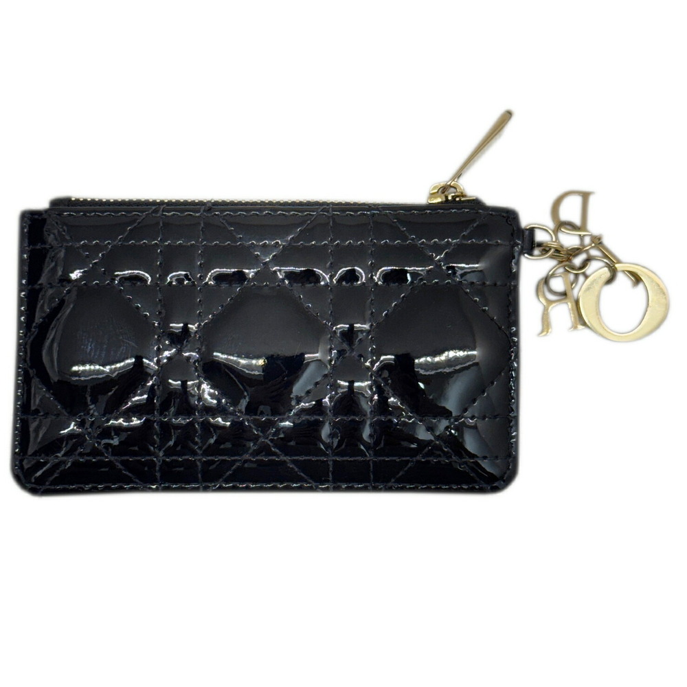 DIOR Key Coin Wallet Case Black Patent Vernis Leather